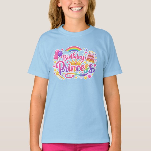 Birthday Princess Rainbow Party Girls T-Shirt (Vorderseite)