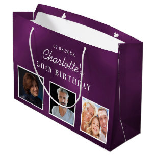 Birthday purple photo monogram name große geschenktüte