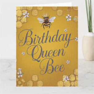 Birthday Queen Bee - Stilvolle Gold Honeycomb Desi Karte