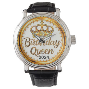 Birthday Queen Gold Crown Party 2024 Girls Bday Armbanduhr