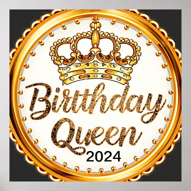 Birthday Queen Gold Crown Party 2024 Girls Bday Poster (Vorne)