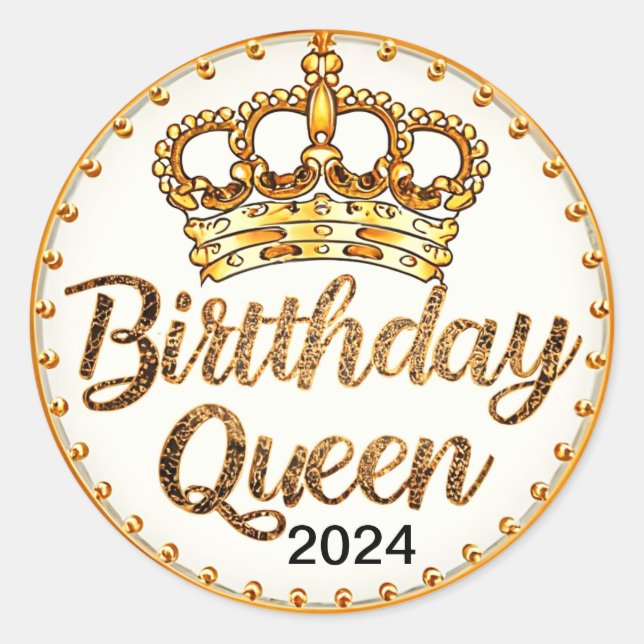 Birthday Queen Gold Crown Party 2024 Girls Bday Runder Aufkleber (Vorderseite)