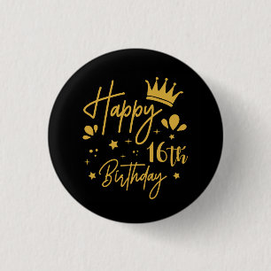 Birthday Queen Gold Glitzer Happy 16. Geburtstag Button
