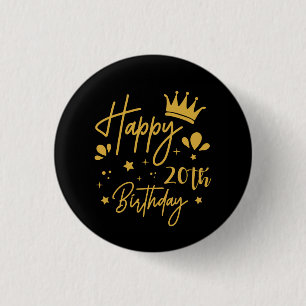 Birthday Queen Gold Glitzer Happy 20. Geburtstag Button