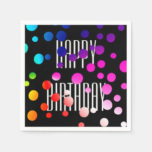 Birthday Rainbow Dots auf Black Serviette