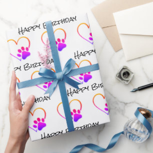 Birthday Rainbow Paw Print mit Herz Geschenkpapier