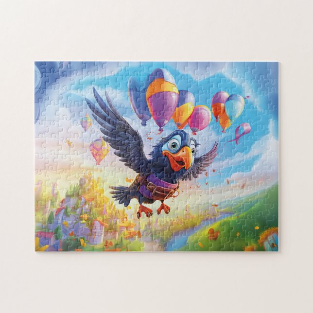 Birthday Raven With Balloons And Fantasy Castle La Puzzle (Horizontal)