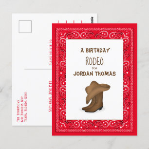 Birthday Red Bandana Cowboy Niedlich Hat and Boots Postkarte