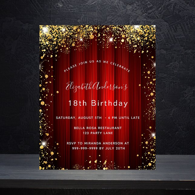 Birthday Red Gold Film Theater Einladung Flyer (Von Creator hochgeladen)