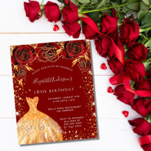 Birthday Red gold Glitzer Einladung