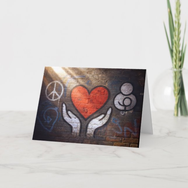 Birthday Red Heart Graffiti On a Brick Wall Karte (Vorderseite)