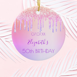 Birthday Regenbogen Glitzer rosa lila 50 Funkeln Keramik Ornament