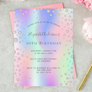 Birthday Regenbogen Rose Gold Diamantrosa Einladun Postkarte