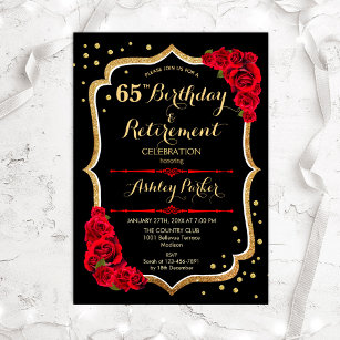 Birthday & Retirement Party - Black Gold Red Einladung