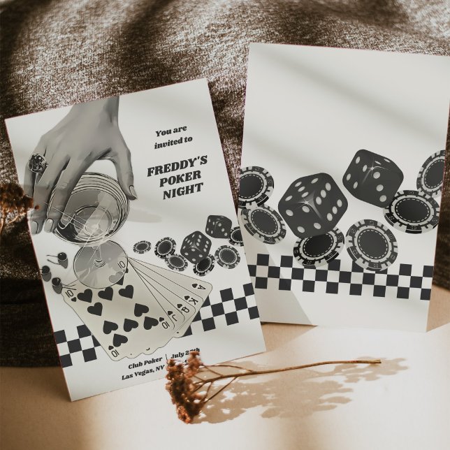 Birthday Retro Poker Night Cocktail Party Invite Einladung (Birthday Retro Poker Night Cocktail Party Invite)