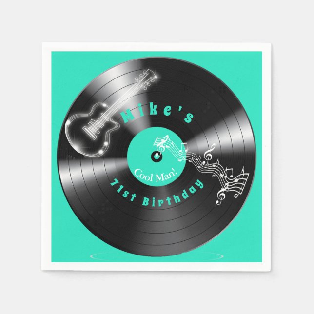 Birthday Retro Vinyl Record Rock Music Guitar Serviette (Vorderseite)