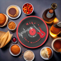 Birthday Retro Vinyl Record Rock Music Red Guitar