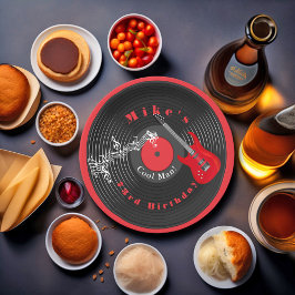 Birthday Retro Vinyl Record Rock Music Red Guitar Pappteller