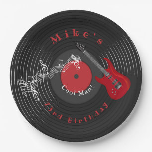 Birthday Retro Vinyl Record Rock Music Red Guitar Pappteller