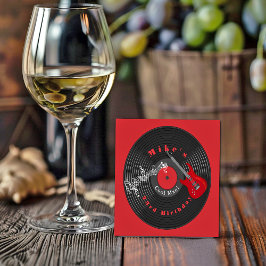 Birthday Retro Vinyl Record Rock Music Red Guitar Rechteckiger Pappuntersetzer