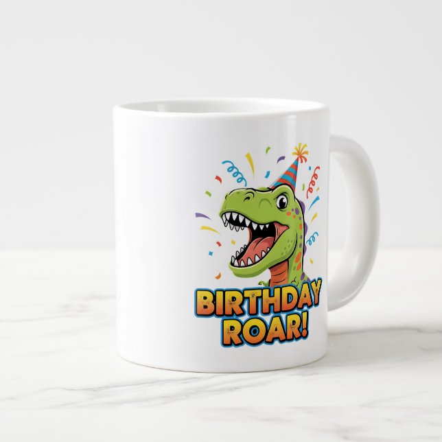 Birthday Roar Cute Dinosaur Birthday Party Design Jumbo-Tasse (Vorderseite Rechts)