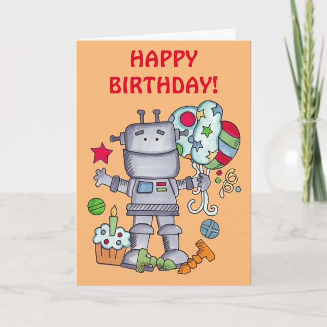 Birthday Robot Card Dankeskarte (Vorderseite)