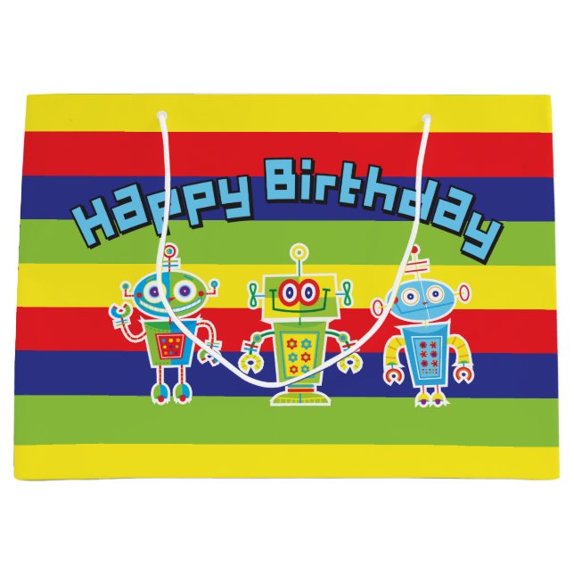Birthday Robots Große Geschenktasche Große Geschenktüte (Vorderseite)
