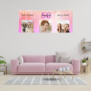 Birthday rosa lila Glitzer Tropfen willkommen Banner