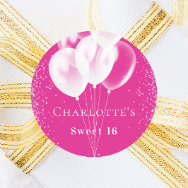 Birthday Rosa, weißes Ballonmädchen Runder Aufkleber