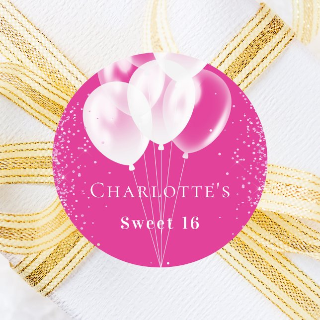 Birthday Rosa, weißes Ballonmädchen Runder Aufkleber (Von Creator hochgeladen)