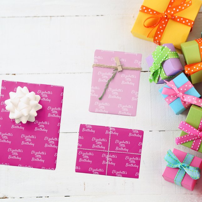 Birthday Rosa White Name Mädchen Geschenkpapier Set (Von Creator hochgeladen)