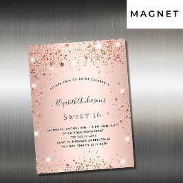 Birthday Rose gold-blüte Glitzer Einladungsmagnet Magnetkarte