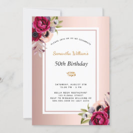 Birthday Rose gold bordeauxfarben Einladung