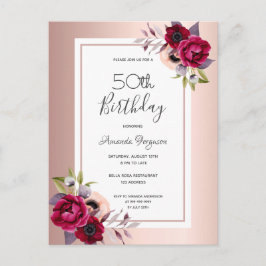 Birthday Rose gold bordeauxfarben Einladung Postkarte