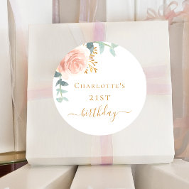 Birthday rose gold floral eucalyptus greenery runder aufkleber