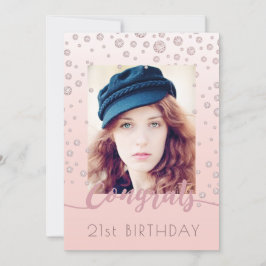 Birthday Rose Gold Foto Diamanten Glas Einladung