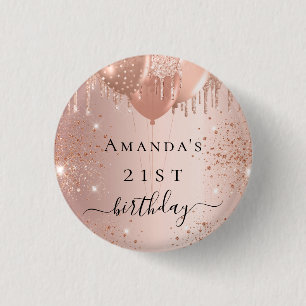 Birthday Rose Gold Glitzer Ballons Glattleder Button