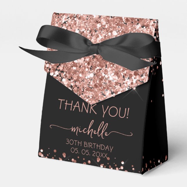 Birthday Rose Gold Glitzer Monogram Vielen Dank Geschenkschachtel (Vorderseite)