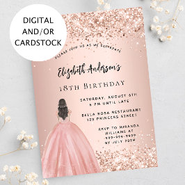 Birthday Rose Gold Konfetti Prinzessin Kleid Einladung
