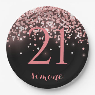 Birthday Rose Gold Rosa Glitzer Glam 21. Pappteller