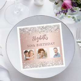 Birthday Rose Gold Silber Konfetti Foto Serviette