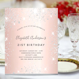 Birthday rose gold silver budget invitation