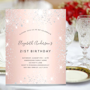 Birthday rose gold silver budget invitation