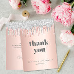 Birthday rose gold silver glitter drips luxurious dankeskarte<br><div class="desc">A thank you card for a 50th (or any age) birthday. A rose gold faux metallic looking background color. With rose gold and faux silver glitter drips, paint dripping look. On the front the text: Thank You, your text, and a date. Gray text. Back: personalize and add your thank you...</div>