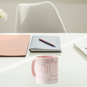 Birthday Rose Goldblume Glitzer Tropfen Name Tasse