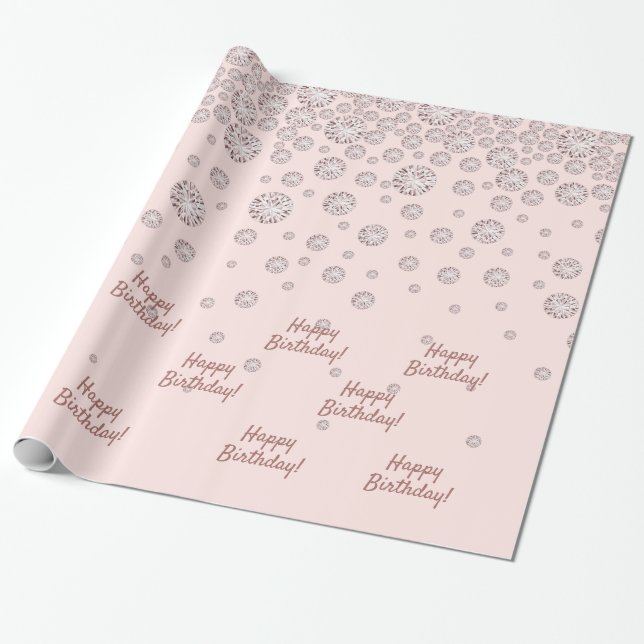Birthday Rose Goldblush-Diamanten Geschenkpapier (Ungerollt)