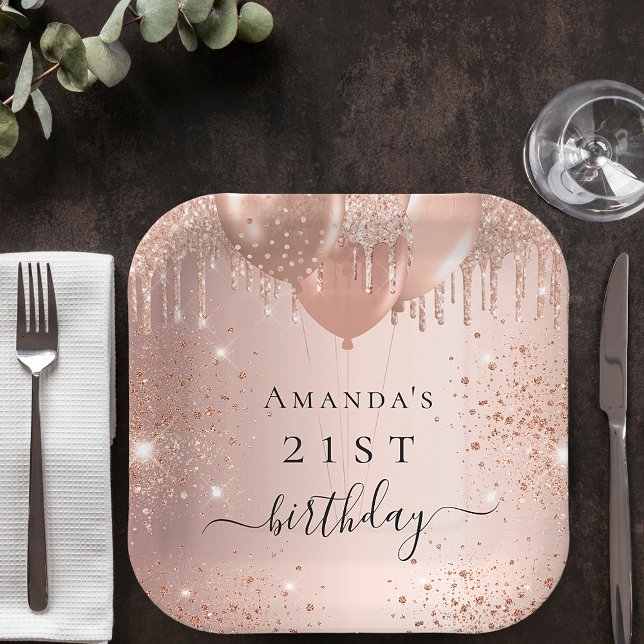 Birthday Rose Goldblush Glitzer Ballons Name Pappteller (Von Creator hochgeladen)