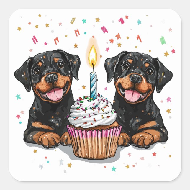 Birthday Rottweiler Hunde Quadratischer Aufkleber (Vorderseite)