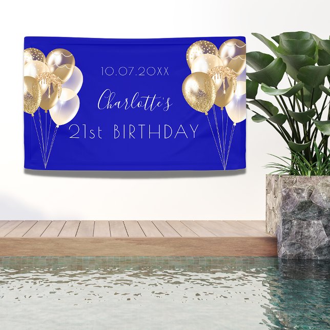 Birthday Royal Blue Gold Ballons Party Banner (Von Creator hochgeladen)