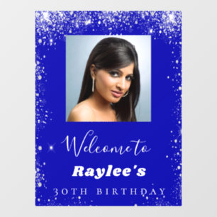 Birthday Royal Blue Silber Glitzer Foto Empfang Fensteraufkleber
